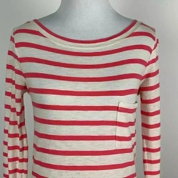J Crew top size XXS Pink white striped 3/4 sleeve - Picture 4 of 10